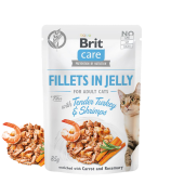 Пауч за котки  Brit Care cat delicate fillets in JELLY with Tender Turkey&Shrimps с Пуешко месо и скариди, обогатен с  морков и розмарин, Без зърнени култури